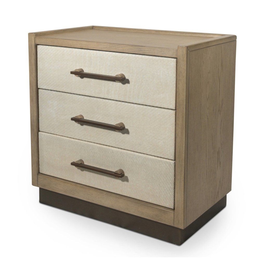 Finn & Louise - Rio Vista - Woven 3 Drawer Nightstand with Power Strip, USB-A and USB-C Port - Muted Earth Tones and Clay Finish - FL-B70033-EARTHCLAY view 1