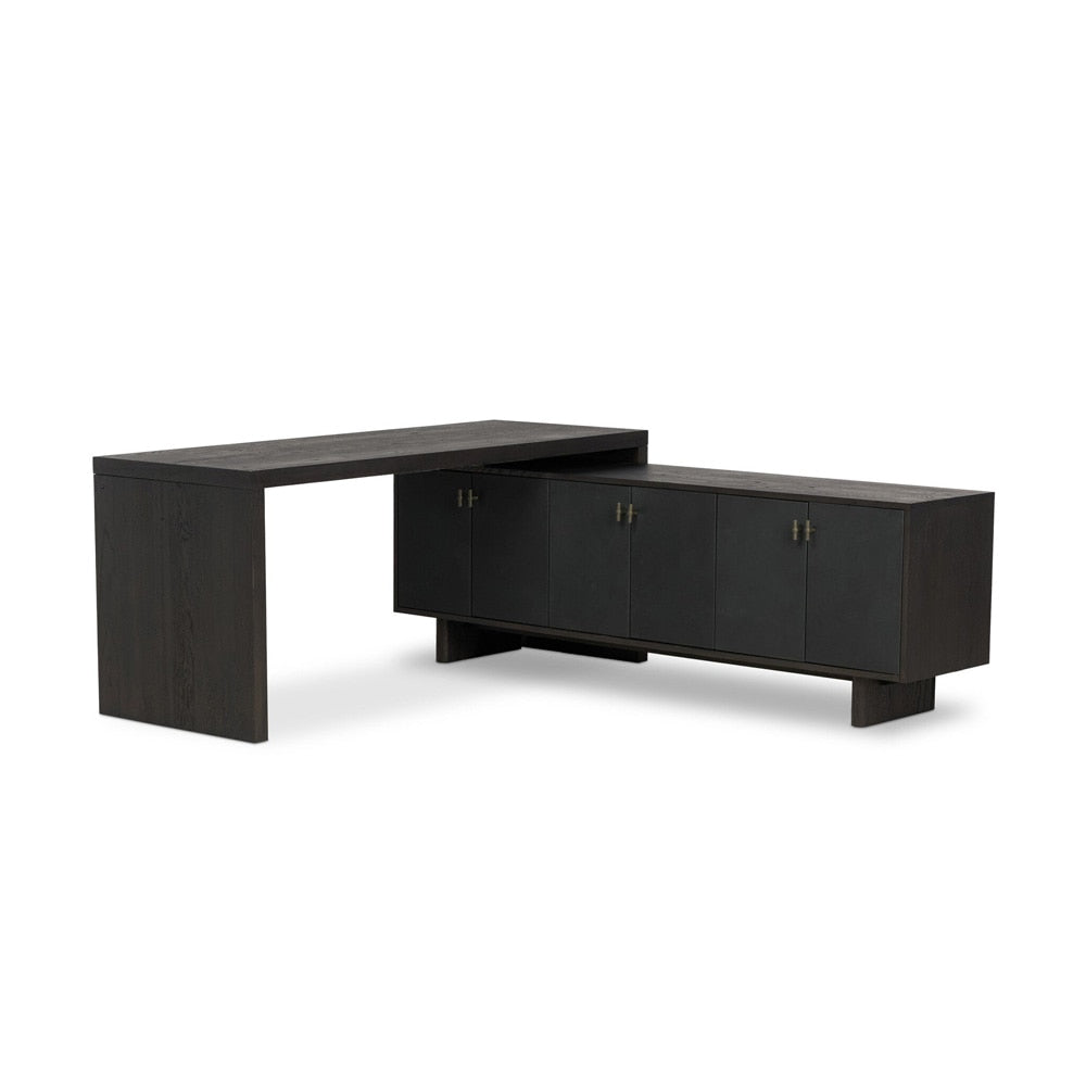 Four Hands - Bolton - Posada L-Shaped Desk - Worn Black Oak Veneer - 237442-002 veiw 1
