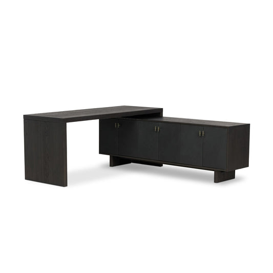 Four Hands - Bolton - Posada L-Shaped Desk - Worn Black Oak Veneer - 237442-002 veiw 1