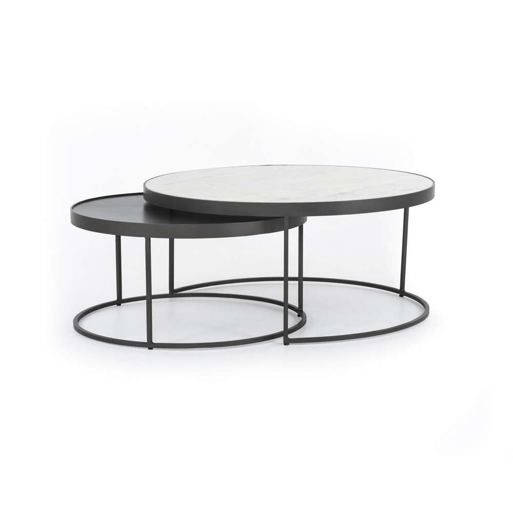 Four Hands - Evelyn Round Nesting Coffee Table - Polished White Marble - IRCK-367 veiw 1