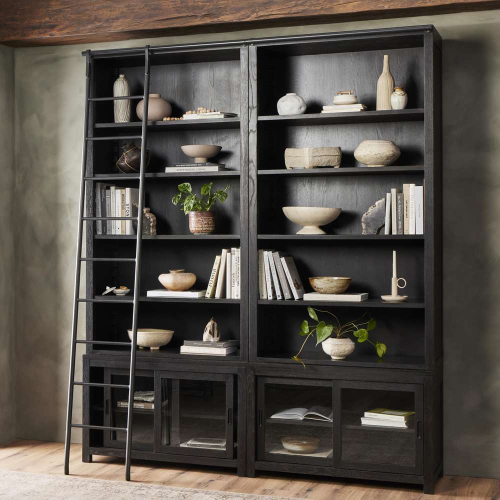 Four Hands - Haiden - Admont Double Bookcase W Ladder-Worn Blk - 240932-001 veiw 5