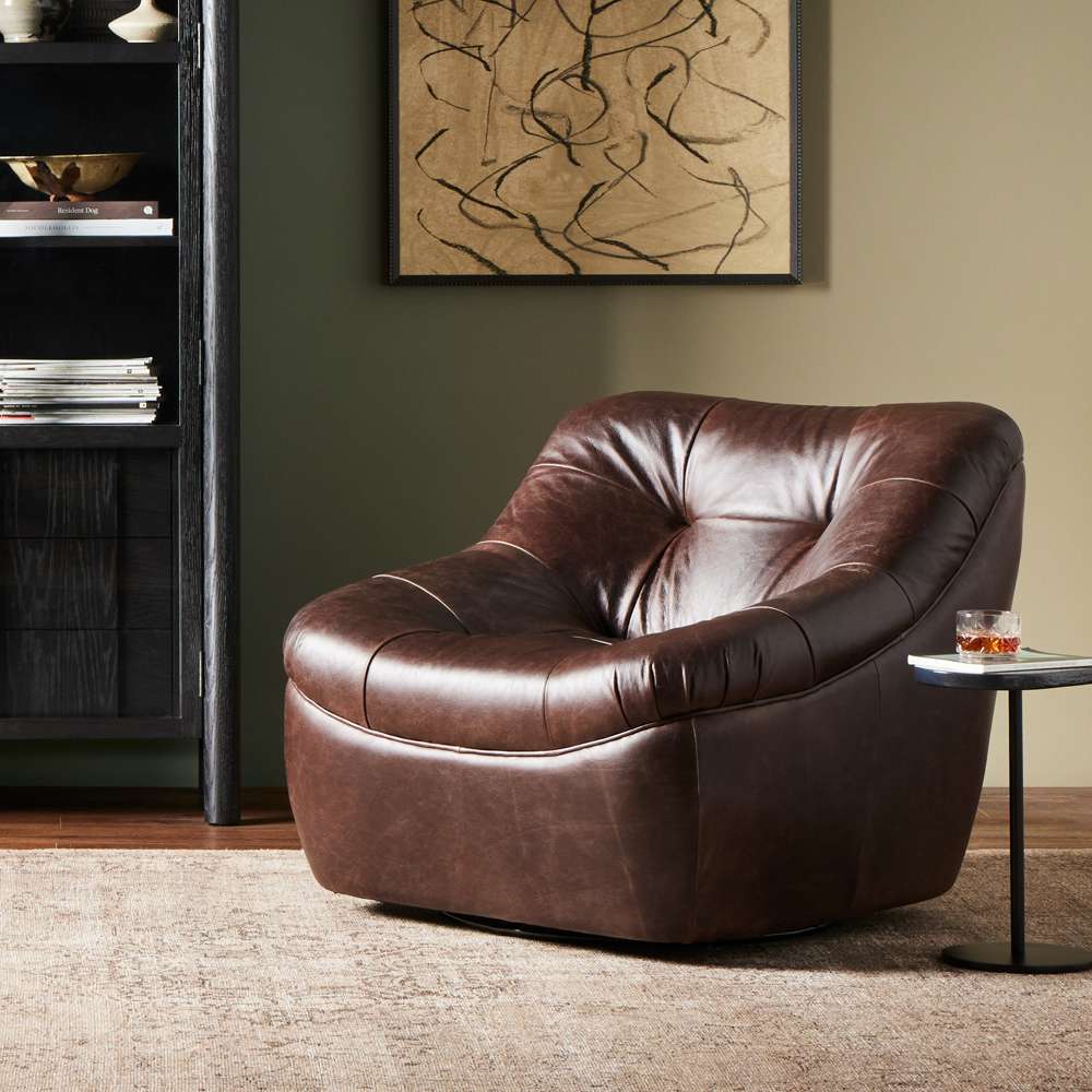 Four Hands - Kensington - Farley Swivel Chair-Conroe Cigar - 238403-001 veiw 6
