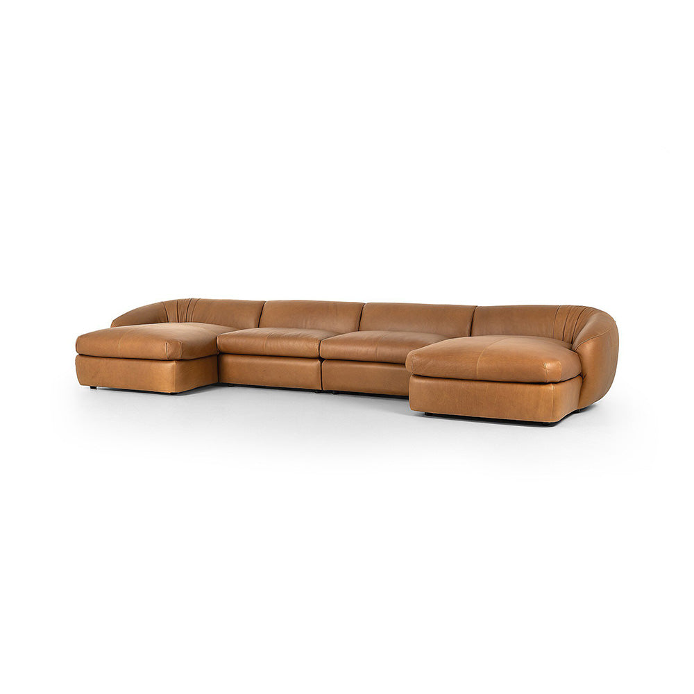 Four Hands - Kensington - Saldana 4Pc Double Chaise - Lorento Cognac - 246600-001_CLOSEOUT view 1