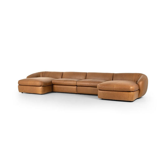 Four Hands - Kensington - Saldana 4Pc Double Chaise - Lorento Cognac - 246600-001_CLOSEOUT view 1