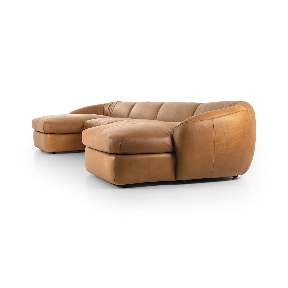 Four Hands - Kensington - Saldana 4Pc Double Chaise - Lorento Cognac - 246600-001_CLOSEOUT view 4