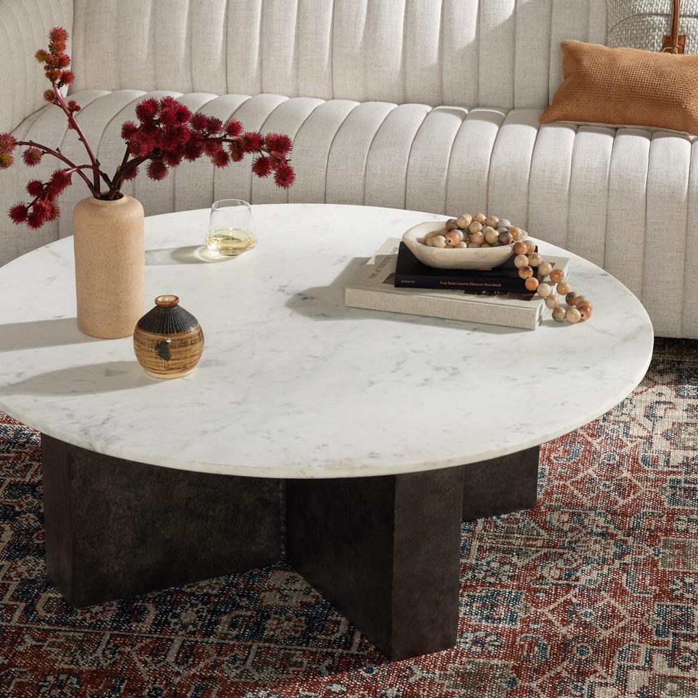 Four Hands - Marlow - Terrell Round Coffee Table - Polished White Marble - 234008-001 veiw 4