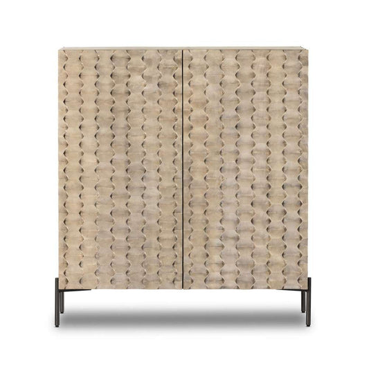 Four Hands - Raffael Bar Cabinet - Carved Stonewash Grey Mango - 106414-006 veiw 2
