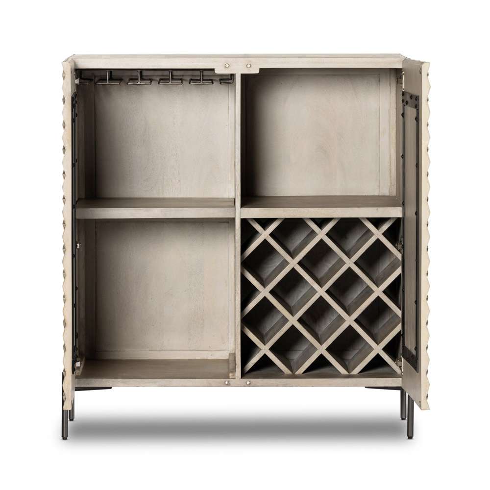 Four Hands - Raffael Bar Cabinet - Carved Stonewash Grey Mango - 106414-006 veiw 7