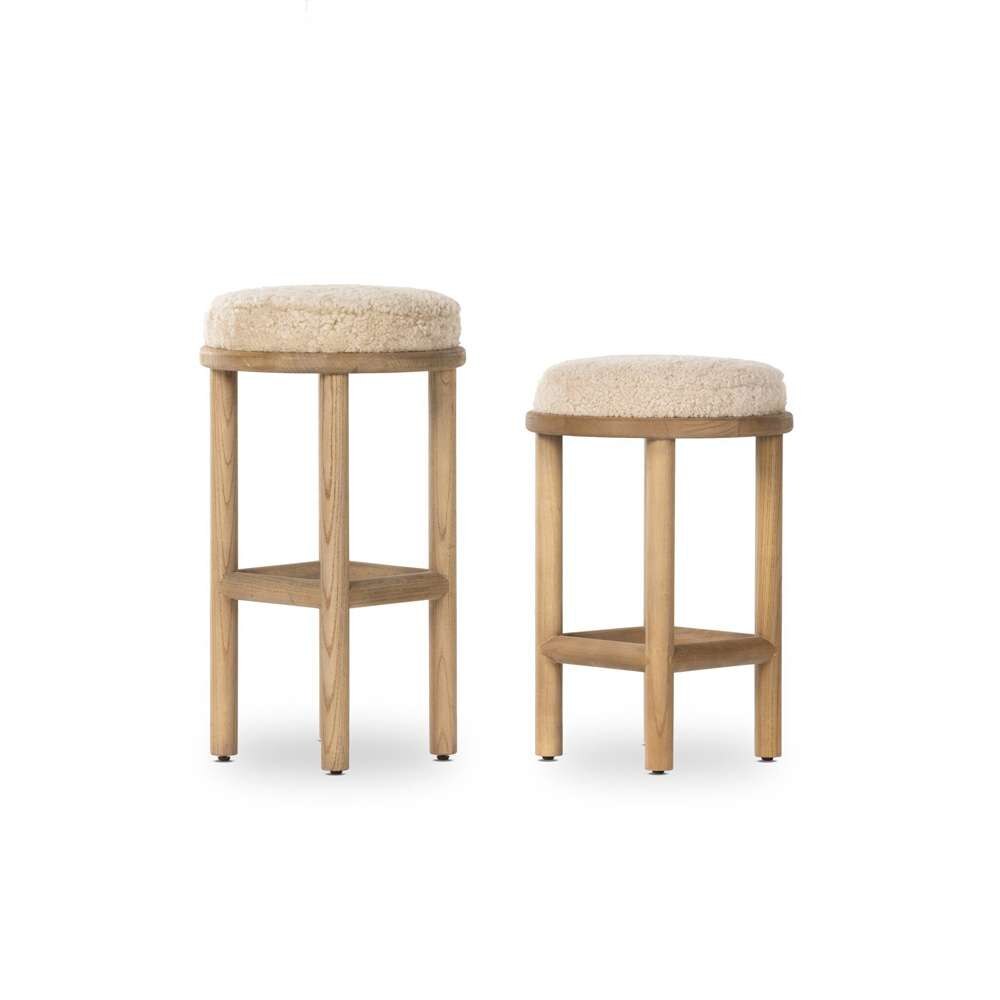 Four Hands - Saldino Stool - Beige Shearling - 228599-003 veiw 4