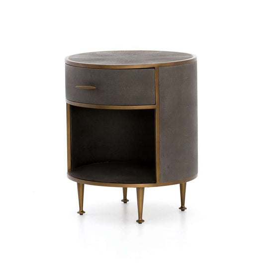 Four Hands - Shagreen Round Nightstand - Grey Shagreen - 107647-004 veiw 1