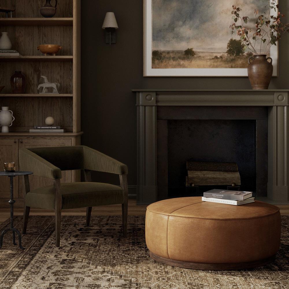 Four Hands - Sinclair Large Round Ottoman - Bttrscotch - 106119-012 veiw 6
