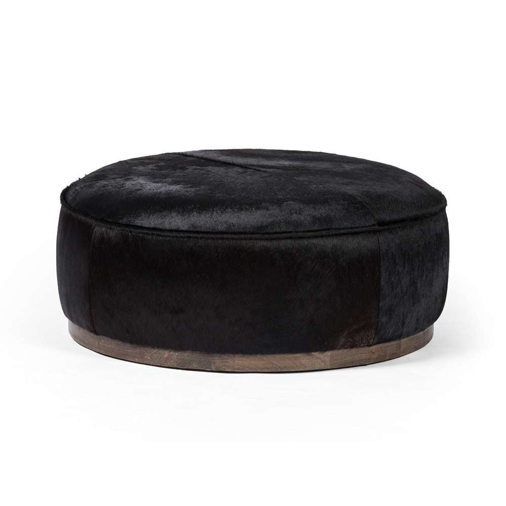 Four Hands - Sinclair Large Round Ottoman - Dark Hair on Hide - 106119-014 veiw 1