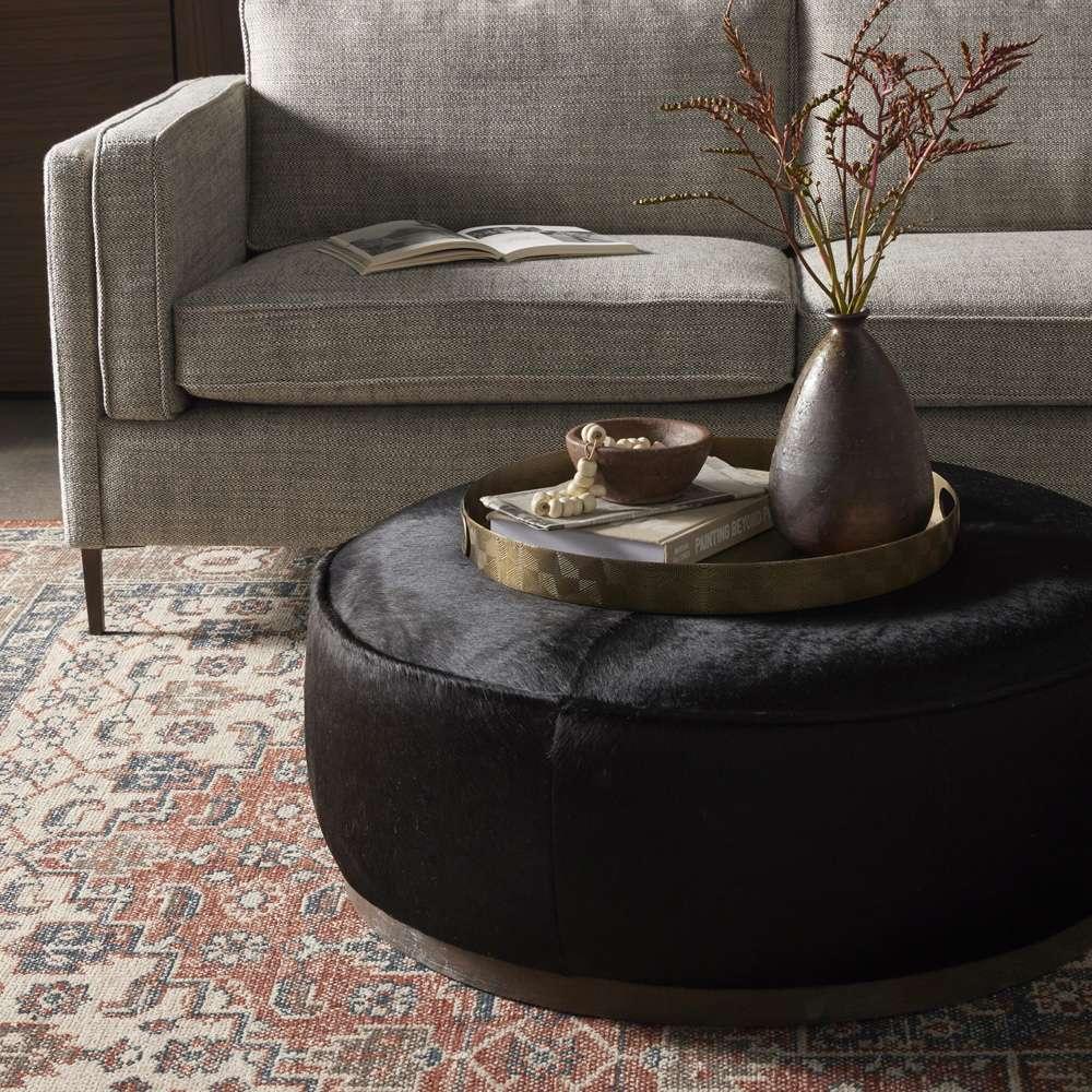 Four Hands - Sinclair Large Round Ottoman - Dark Hair on Hide - 106119-014 veiw 4
