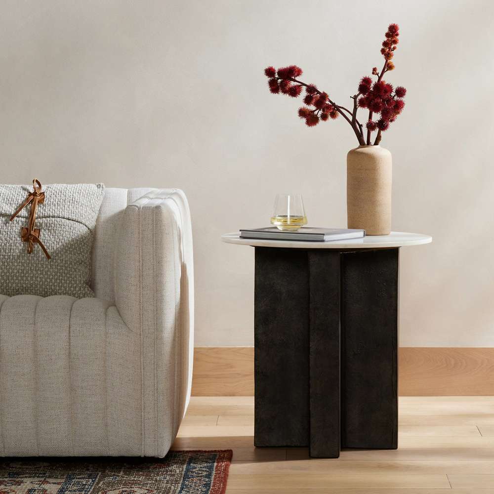 Four Hands - Terrell Round End Table - Polished White Marble - 234010-001 veiw 4