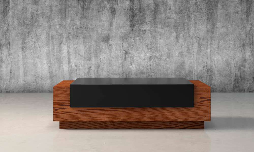 Furnitech - 54in Contemporary Coffee Table In American White Oak With A Warm Honey Finish And High Gloss Black Lacquer Saddle - FT55CFA veiw 3