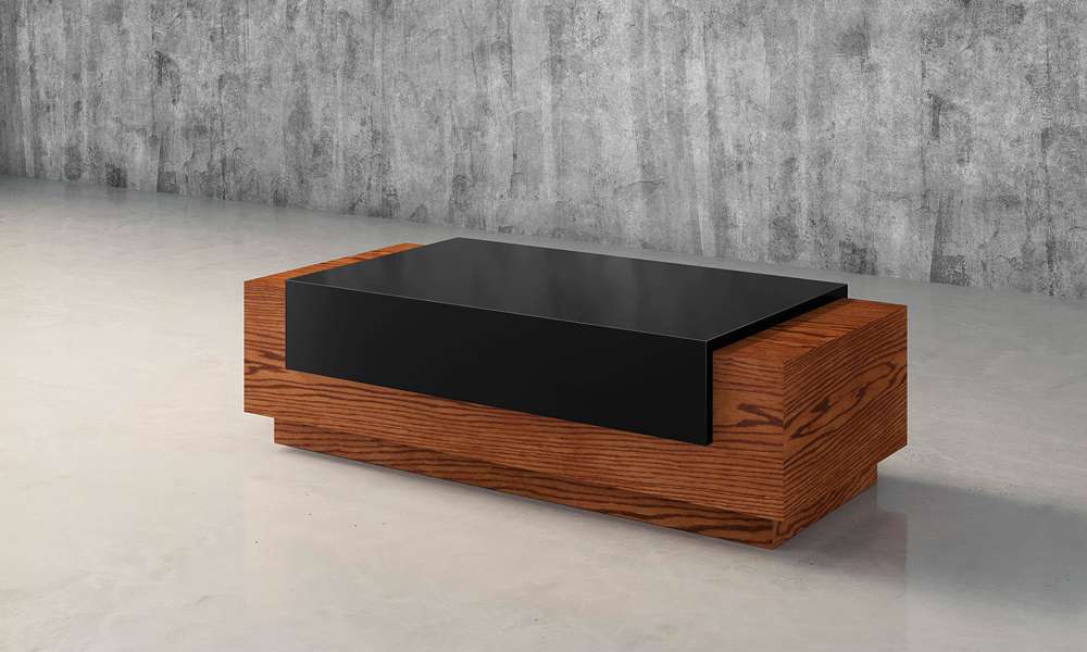 Furnitech - 54in Contemporary Coffee Table In American White Oak With A Warm Honey Finish And High Gloss Black Lacquer Saddle - FT55CFA veiw 4
