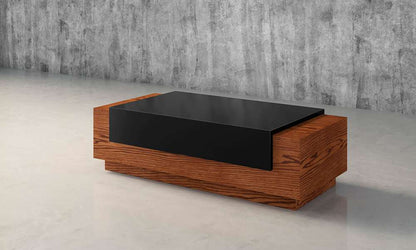 Furnitech - 54in Contemporary Coffee Table In American White Oak With A Warm Honey Finish And High Gloss Black Lacquer Saddle - FT55CFA veiw 4