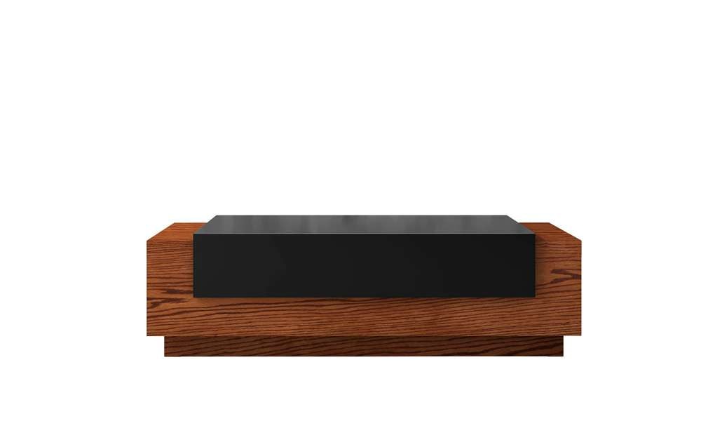 Furnitech - 54in Contemporary Coffee Table In American White Oak With A Warm Honey Finish And High Gloss Black Lacquer Saddle - FT55CFA veiw 5