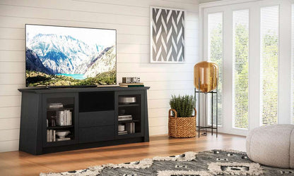Furnitech - 70in Contemporary Asian Tv Stand In Ebony Finish - FORMOSO veiw 4