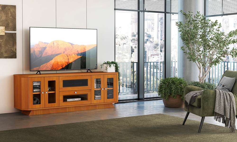 Furnitech - 70in Transitional Tv Stand In Light Cherry Finish - FT71CRCLC veiw 4