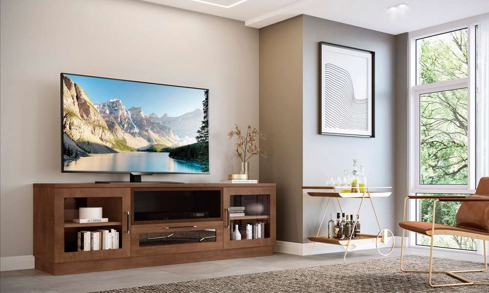 Furnitech - Contemporary Collection 70in Contemporary TV Stand Media Console for Flat Screen and Audio Video Installations in a Cognac  Finish - FT72CCCN veiw 3