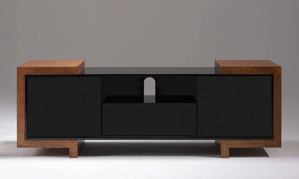 Furnitech - Signature Home 72in TV Stand Media Console for Flat Screen and Audio Video Installations in Black and Oak - FT75FA veiw 2