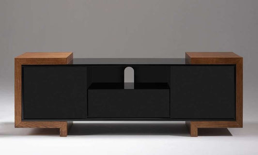 Furnitech - Signature Home 72in TV Stand Media Console for Flat Screen and Audio Video Installations in Black and Oak - FT75FA veiw 2
