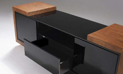 Furnitech - Signature Home 72in TV Stand Media Console for Flat Screen and Audio Video Installations in Black and Oak - FT75FA veiw 3