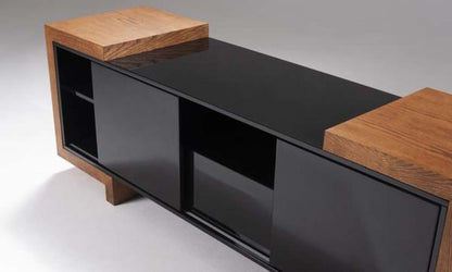 Furnitech - Signature Home 72in TV Stand Media Console for Flat Screen and Audio Video Installations in Black and Oak - FT75FA veiw 5