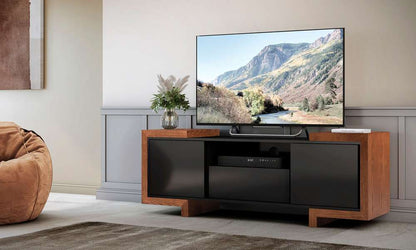 Furnitech - Signature Home 72in TV Stand Media Console for Flat Screen and Audio Video Installations in Black and Oak - FT75FA veiw 6
