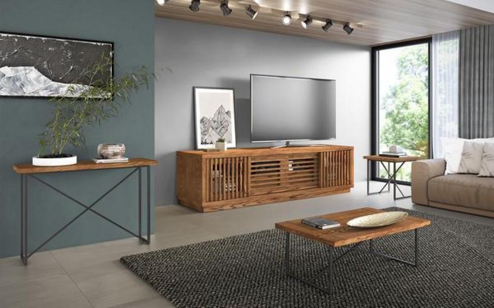 Furnitech - Signature Home - X Console Table in Honey Oak with Graphite Tubular Steel Base - FT48ICTHO veiw 3