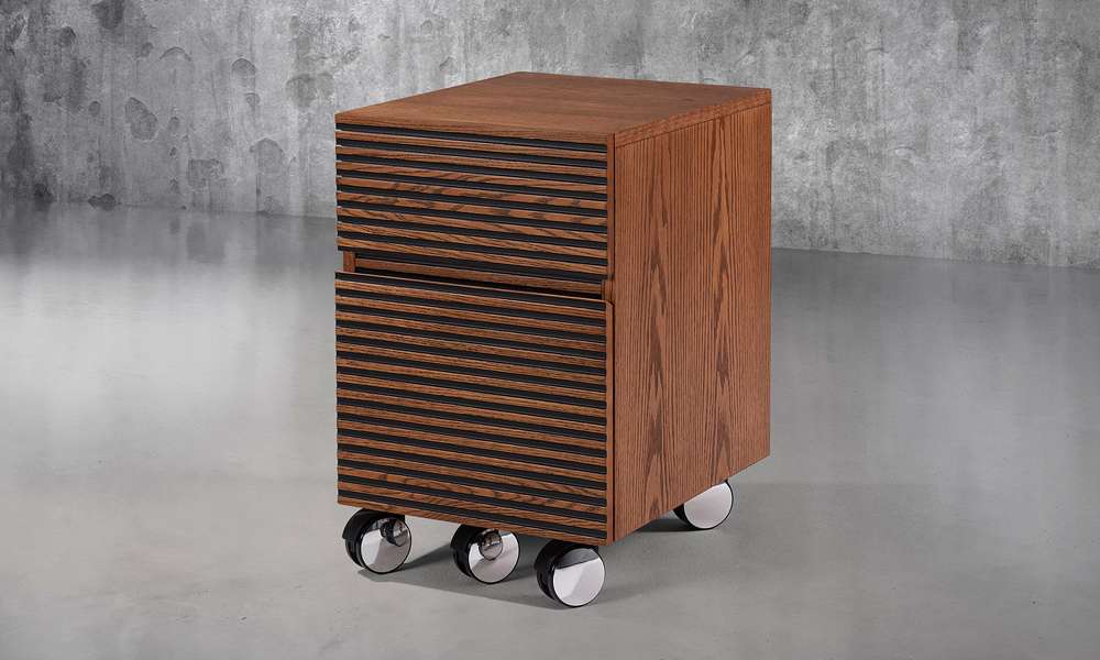 Furnitech - Tango Mid-Century Modern 2 Drawer Rolling File Pedestal in Honey Oak Finish - TANGO-PDHO veiw 3