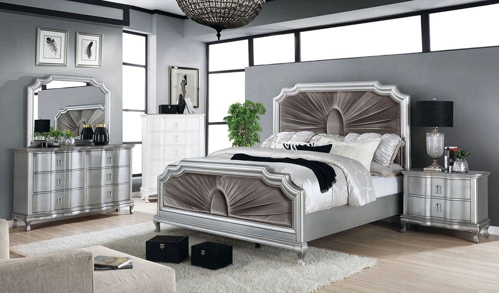 Furniture of America - Aalok 5 Pc. Queen Bedroom Set w/ 2NS in Silver/Warm Gray - CM7864Q-5PC-2NS View 1