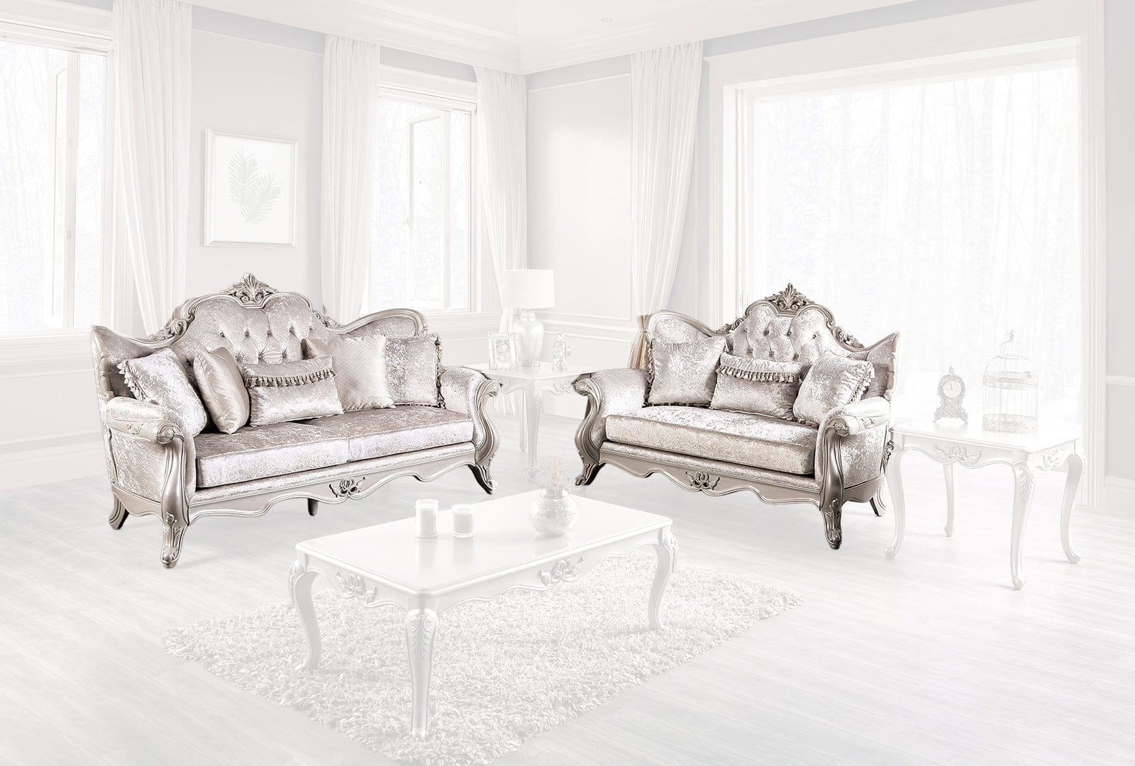 Furniture of America - Acapulco Sofa + Loveseat in Off-White - FM65001WH-2PC View 1
