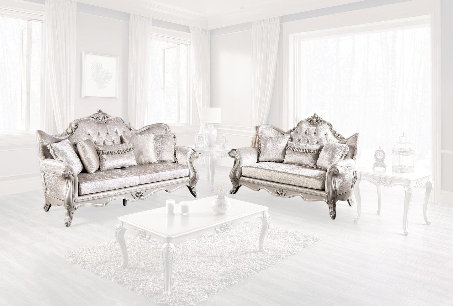 Furniture of America - Acapulco Sofa + Loveseat in Off-White - FM65001WH-2PC View 1
