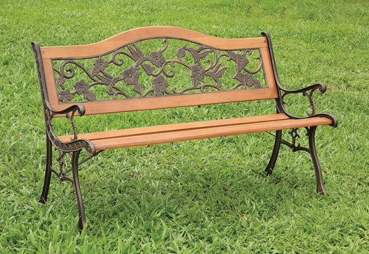 Furniture of America - Alba Patio Wooden Bench in Antique Oak/Black - CM-OB1806 View 1
