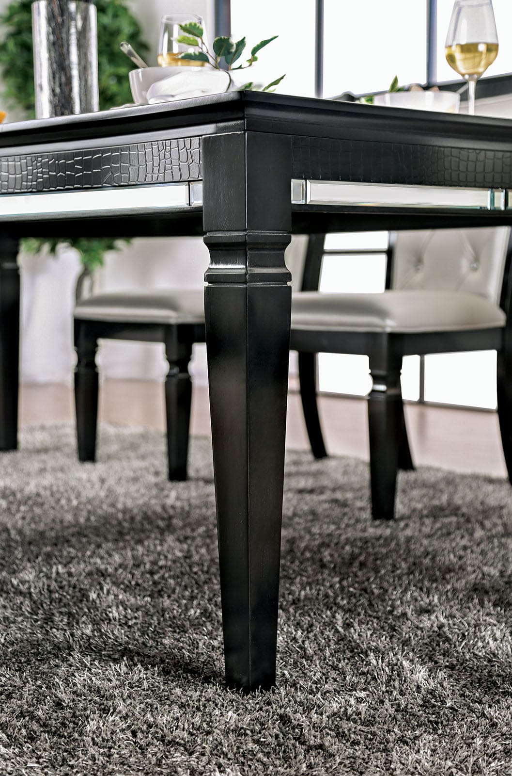 Furniture of America - Alena Dining Table in Black/Silver - CM3452BK-T View 3