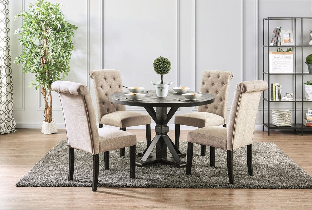 Furniture of America - Alfred 5 Pc. Round Dining Table Set in Antique Black/Ivory - CM3735RT-5PC-IV View 1