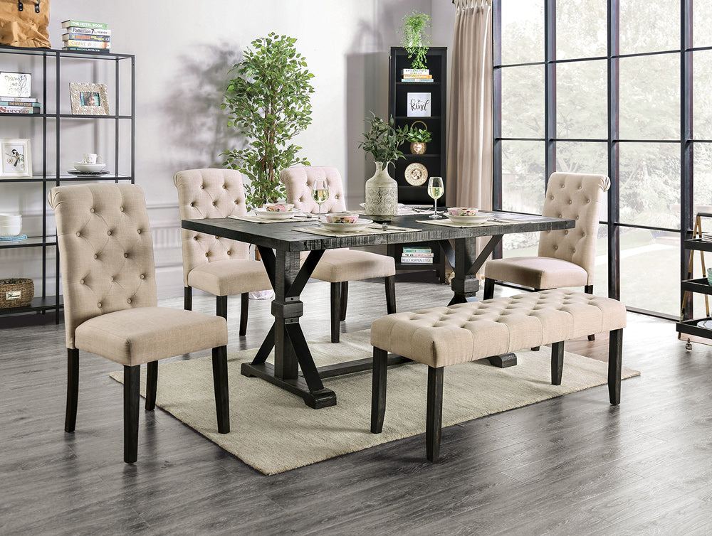Furniture of America - Alfred 6 Pc. Dining Table Set w/ Bench in Antique Black - CM3735T-IV-6PC-BN View 1