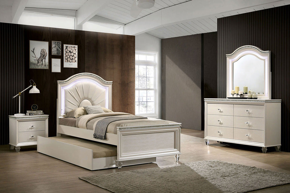 Furniture of America - Allie 4 Pc. Twin Bedroom Set w/ Trundle in Pearl White - CM7901T-4PC-TR View 1