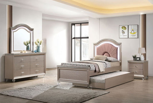 Furniture of America - Allie 4 Pc. Twin Bedroom Set w/ Trundle in Rose Gold - CM7901RG-T-4PC-TR View 1