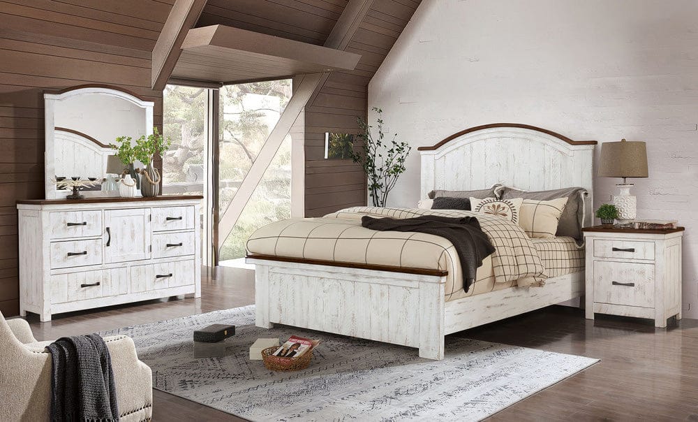 Furniture of America - Alyson 5 Pc. Queen Bedroom Set w/ 2NS in Distressed White/Walnut - CM7962Q-5PC-2NS View 1