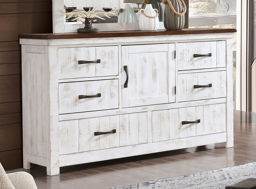 Furniture of America - Alyson Dresser in Distressed White/Walnut - CM7962D View 1