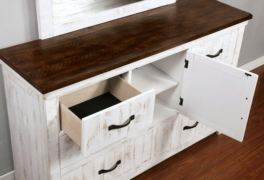 Furniture of America - Alyson Dresser in Distressed White/Walnut - CM7962D View 2