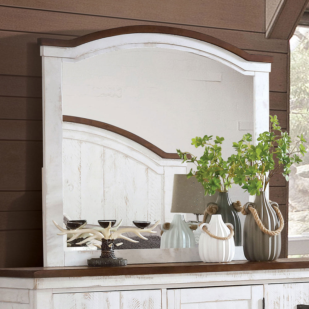 Furniture of America - Alyson Mirror in Distressed White/Walnut - CM7962M View 1