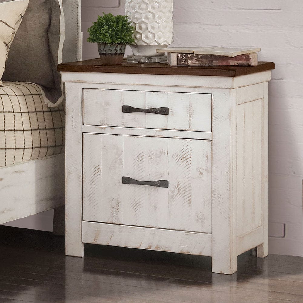 Furniture of America - Alyson Nightstand w/ USB in Distressed White/Walnut - CM7962N View 1