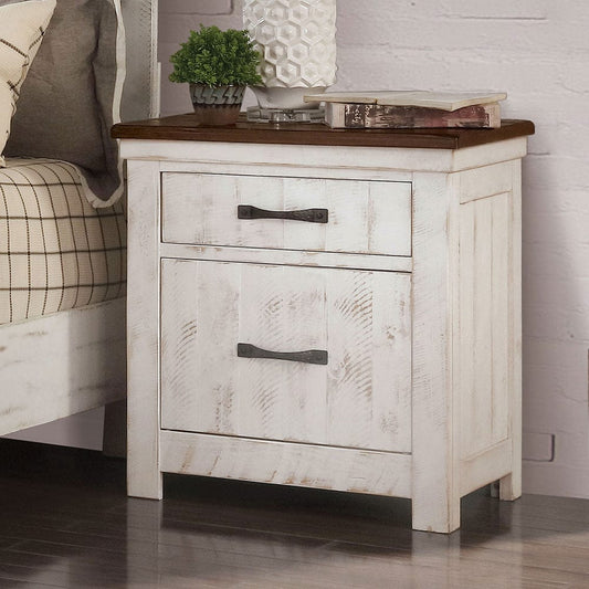 Furniture of America - Alyson Nightstand w/ USB in Distressed White/Walnut - CM7962N View 1