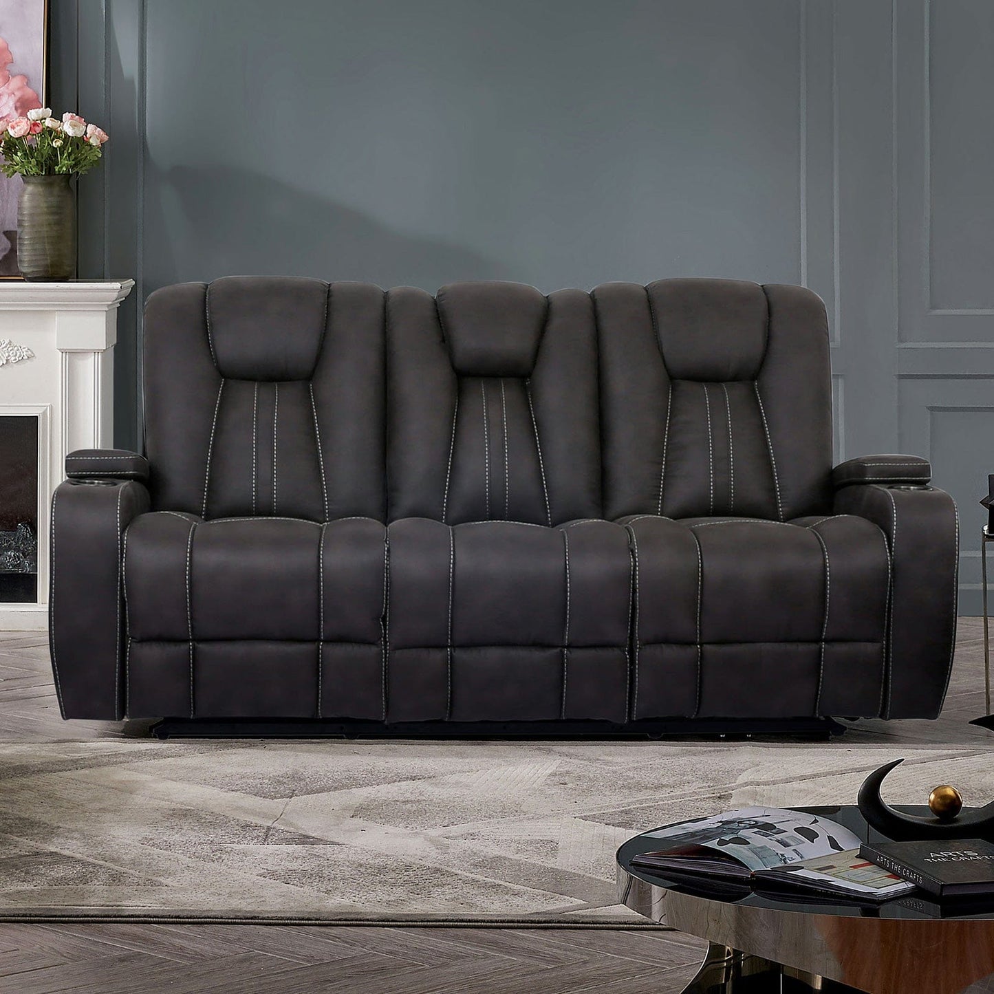 Furniture of America - Amirah Sofa + Glider Loveseat in Dark Gray - CM9903-2PC View 2