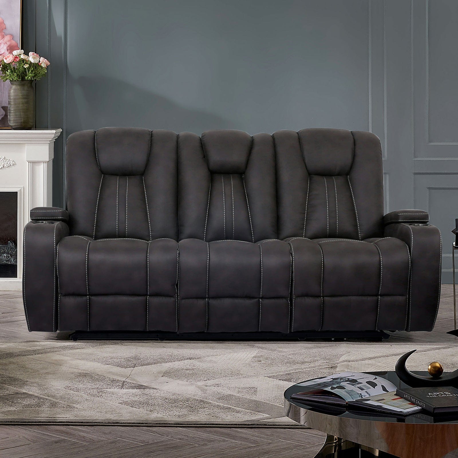 Furniture of America - Amirah Sofa + Glider Loveseat in Dark Gray - CM9903-2PC View 2