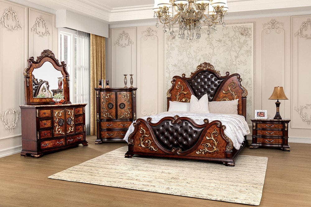Furniture of America - Aquilina 5 Pc. Queen Bedroom Set w/ Chest in Cherry/Oak - FM7422CH-Q-5PC-CHEST View 1